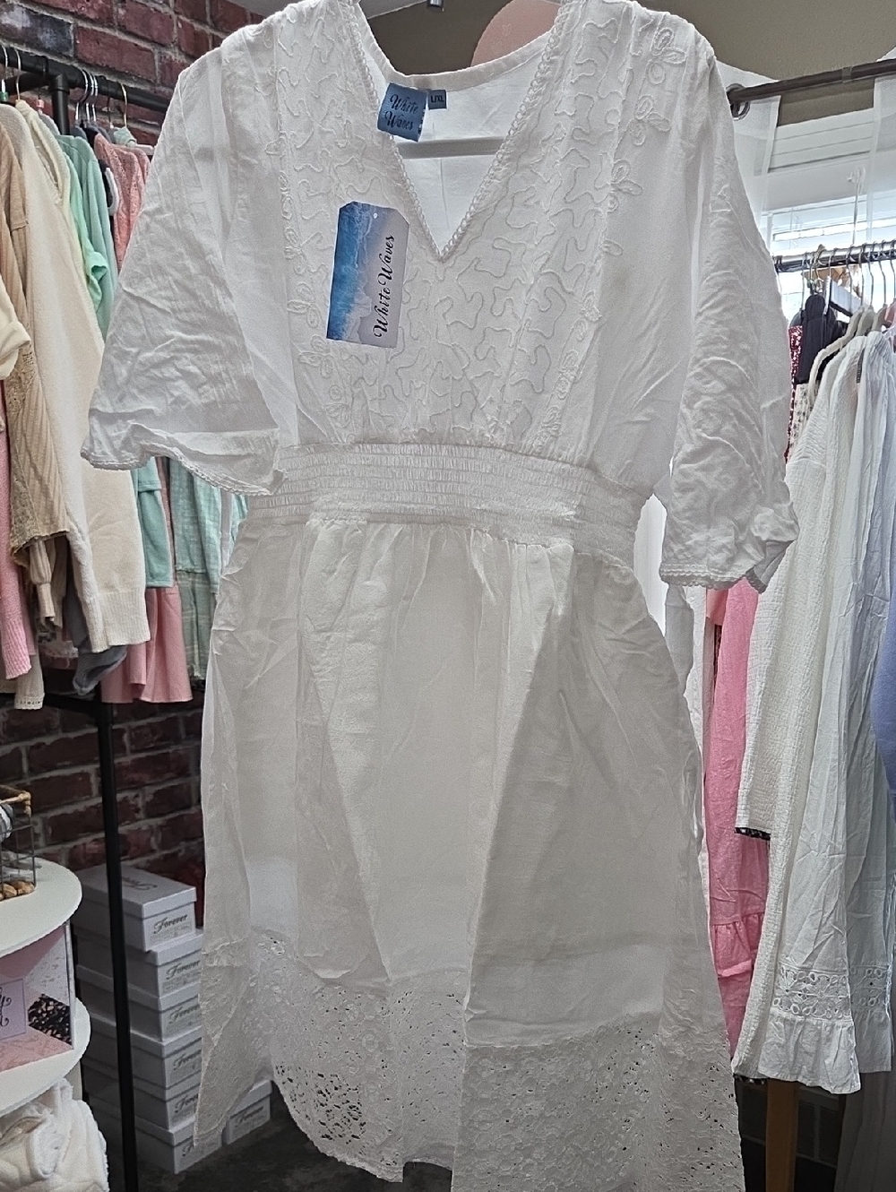 White V-Neck Embroidered Women’s Dress -